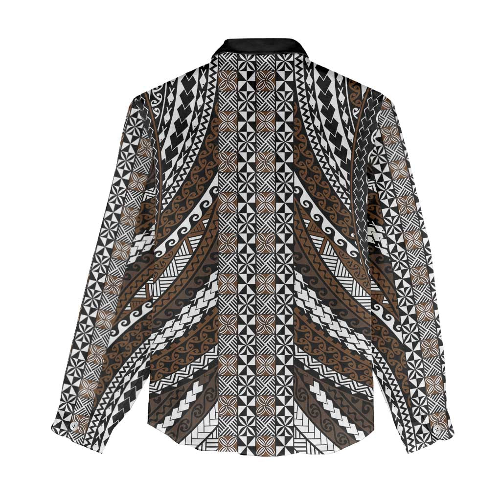 Brown Tongan Polynesian Tribal Women Casual Shirt - Polynesian Pride