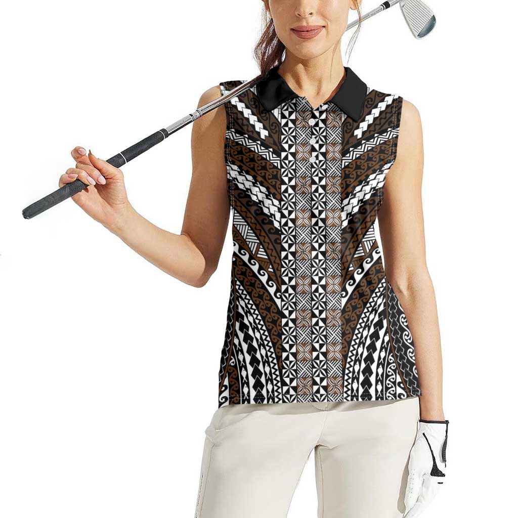 Brown Tongan Polynesian Tribal Women Sleeveless Polo Shirt - Polynesian Pride