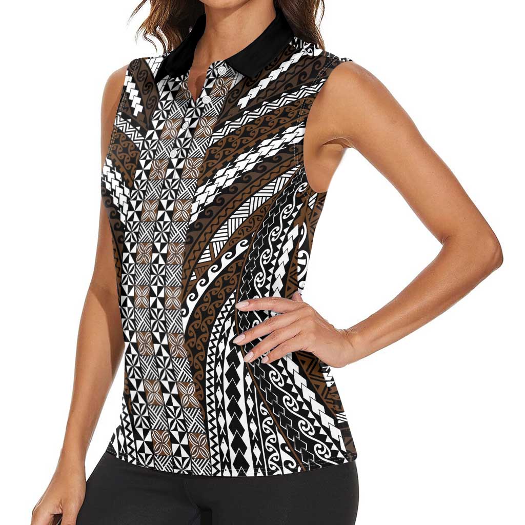 Brown Tongan Polynesian Tribal Women Sleeveless Polo Shirt - Polynesian Pride