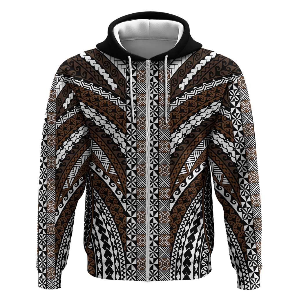 Brown Tongan Polynesian Tribal Zip Hoodie - Polynesian Pride