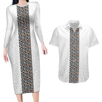 Light Gray Tongan Polynesian Tribal Couples Matching Long Sleeve Bodycon Dress and Hawaiian Shirt LT9 White - Polynesian Pride