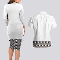 Light Gray Tongan Polynesian Tribal Couples Matching Long Sleeve Bodycon Dress and Hawaiian Shirt LT9 - Polynesian Pride