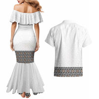 Light Gray Tongan Polynesian Tribal Couples Matching Mermaid Dress and Hawaiian Shirt LT9 - Polynesian Pride