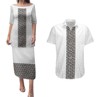 Light Gray Tongan Polynesian Tribal Couples Matching Puletasi and Hawaiian Shirt LT9 White - Polynesian Pride