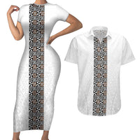 Light Gray Tongan Polynesian Tribal Couples Matching Short Sleeve Bodycon Dress and Hawaiian Shirt LT9 White - Polynesian Pride