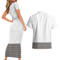 Light Gray Tongan Polynesian Tribal Couples Matching Short Sleeve Bodycon Dress and Hawaiian Shirt LT9 - Polynesian Pride