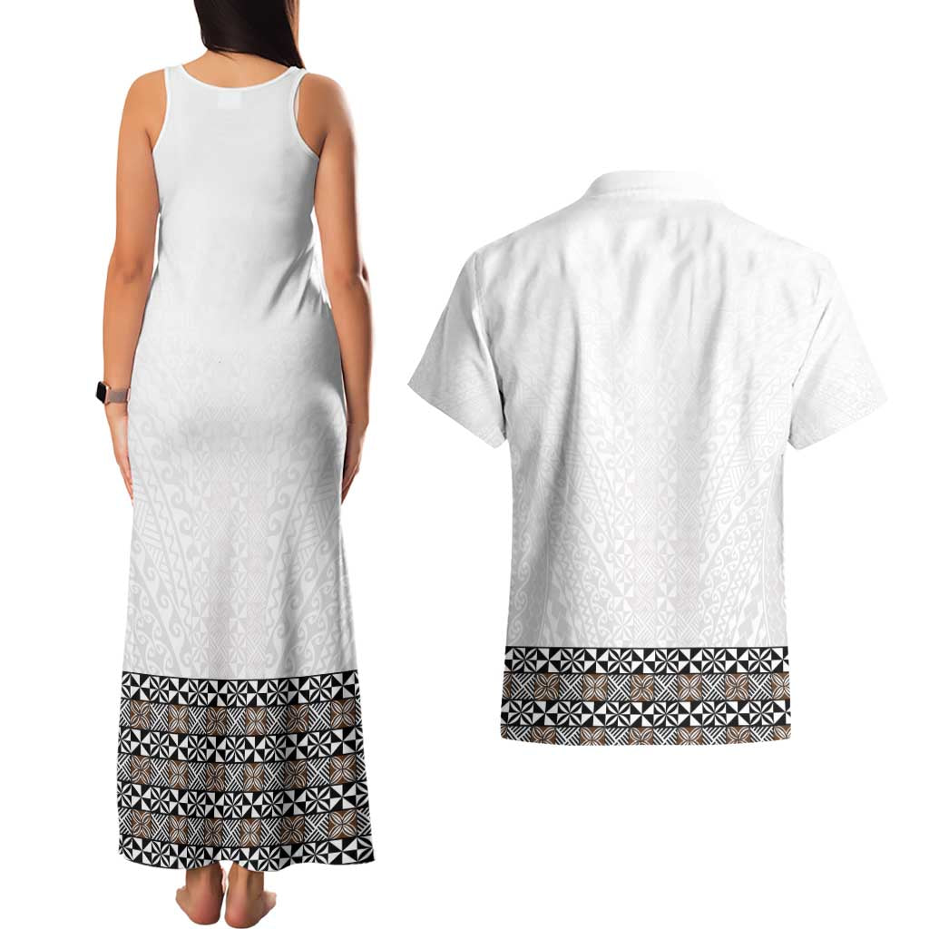 Light Gray Tongan Polynesian Tribal Couples Matching Tank Maxi Dress and Hawaiian Shirt LT9 - Polynesian Pride
