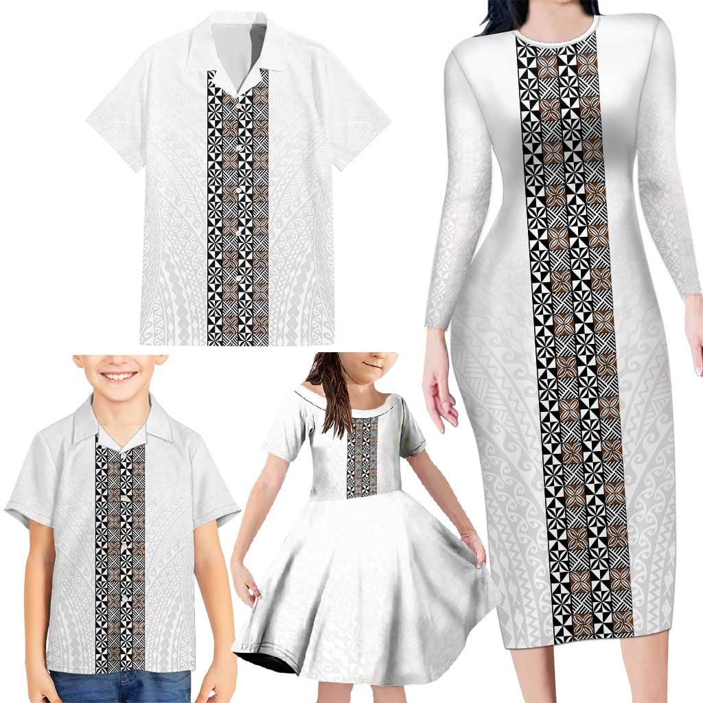 Light Gray Tongan Polynesian Tribal Family Matching Long Sleeve Bodycon Dress and Hawaiian Shirt LT9 - Polynesian Pride