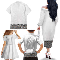 Light Gray Tongan Polynesian Tribal Family Matching Off The Shoulder Long Sleeve Dress and Hawaiian Shirt LT9 - Polynesian Pride