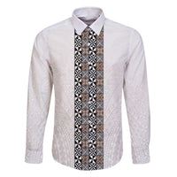 Light Gray Tongan Polynesian Tribal Family Matching Off The Shoulder Long Sleeve Dress and Hawaiian Shirt LT9 Dad's Shirt - Long Sleeve White - Polynesian Pride