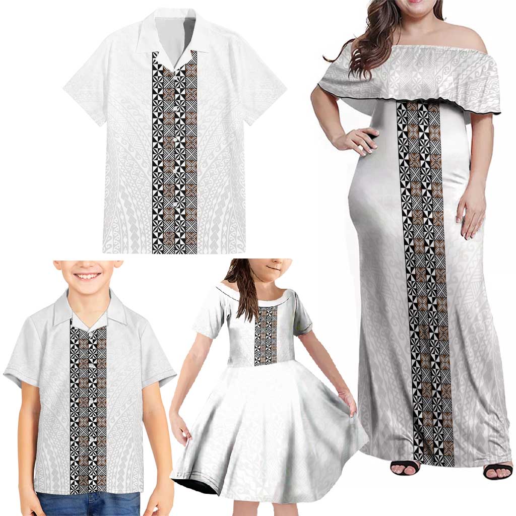 Light Gray Tongan Polynesian Tribal Family Matching Off Shoulder Maxi Dress and Hawaiian Shirt LT9 - Polynesian Pride