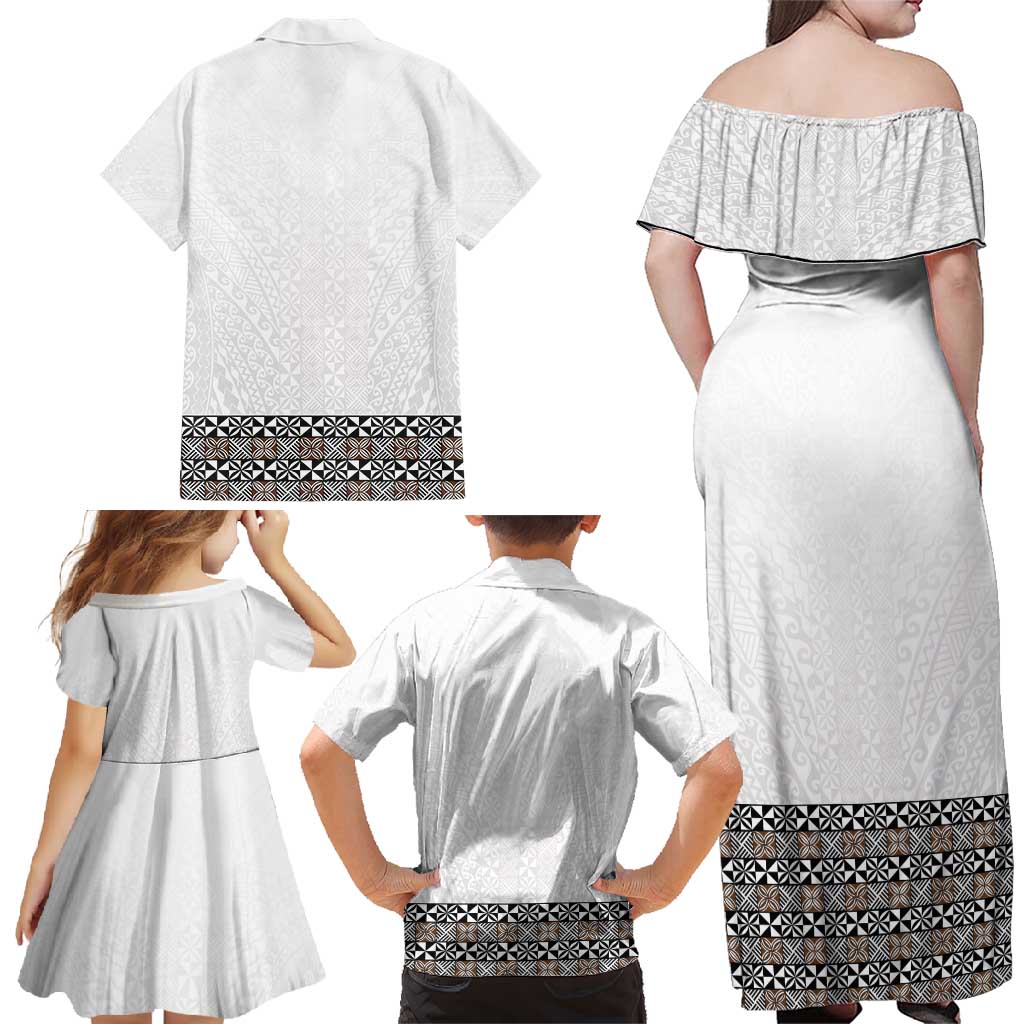 Light Gray Tongan Polynesian Tribal Family Matching Off Shoulder Maxi Dress and Hawaiian Shirt LT9 - Polynesian Pride