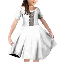 Light Gray Tongan Polynesian Tribal Family Matching Off Shoulder Short Dress and Hawaiian Shirt LT9 Daughter's Dress White - Polynesian Pride