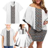 Light Gray Tongan Polynesian Tribal Family Matching Off Shoulder Short Dress and Hawaiian Shirt LT9 - Polynesian Pride