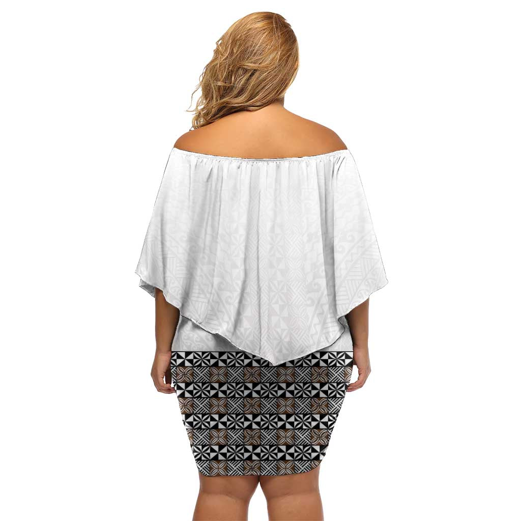 Light Gray Tongan Polynesian Tribal Family Matching Off Shoulder Short Dress and Hawaiian Shirt LT9 - Polynesian Pride