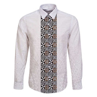 Light Gray Tongan Polynesian Tribal Family Matching Puletasi and Hawaiian Shirt LT9 Dad's Shirt - Long Sleeve White - Polynesian Pride