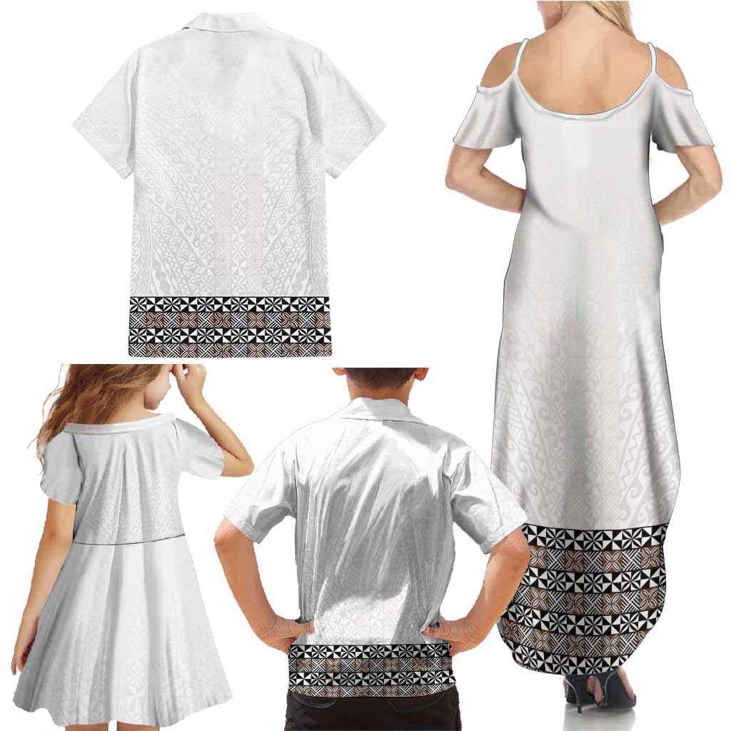 Light Gray Tongan Polynesian Tribal Family Matching Summer Maxi Dress and Hawaiian Shirt LT9 - Polynesian Pride