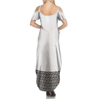 Light Gray Tongan Polynesian Tribal Family Matching Summer Maxi Dress and Hawaiian Shirt LT9 - Polynesian Pride