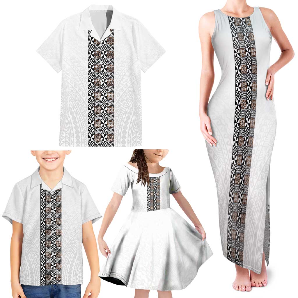 Light Gray Tongan Polynesian Tribal Family Matching Tank Maxi Dress and Hawaiian Shirt LT9 - Polynesian Pride