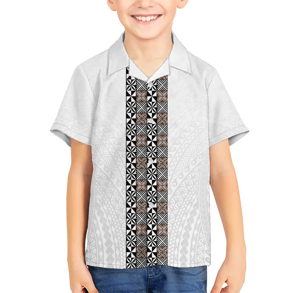 Light Gray Tongan Polynesian Tribal Kid Hawaiian Shirt LT9 Kid White - Polynesian Pride