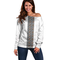 Light Gray Tongan Polynesian Tribal Off Shoulder Sweater - Polynesian Pride
