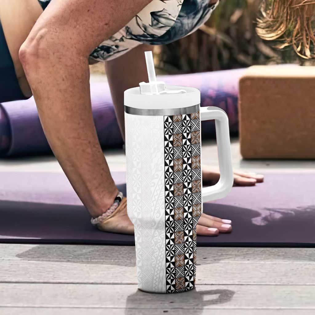 Light Gray Tongan Polynesian Tribal Tumbler With Handle - Polynesian Pride