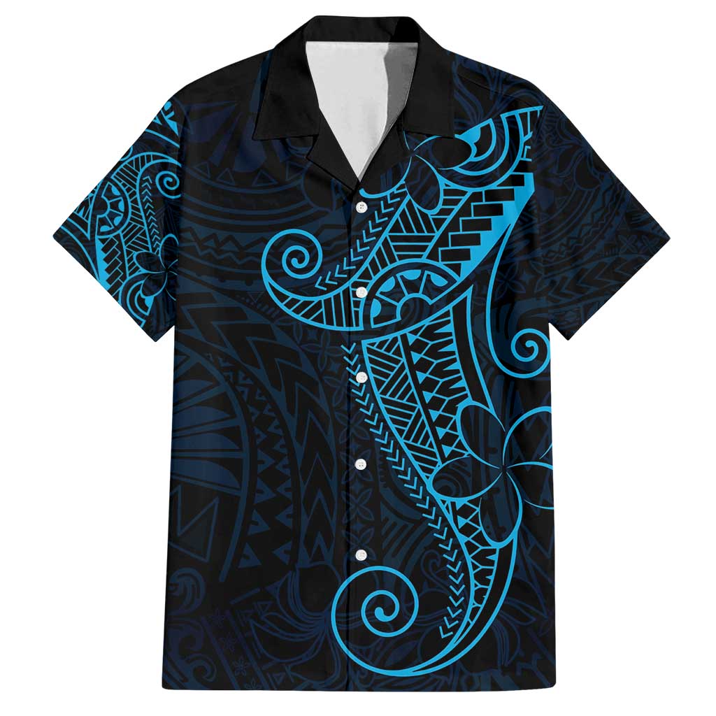 Black Blue Polynesian Tribal Family Matching Long Sleeve Bodycon Dress and Hawaiian Shirt LT9 Dad's Shirt - Short Sleeve Blue - Polynesian Pride