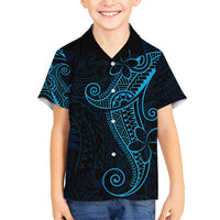 Black Blue Polynesian Tribal Family Matching Long Sleeve Bodycon Dress and Hawaiian Shirt LT9 Son's Shirt Blue - Polynesian Pride