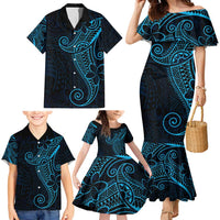 Black Blue Polynesian Tribal Family Matching Mermaid Dress and Hawaiian Shirt LT9 - Polynesian Pride