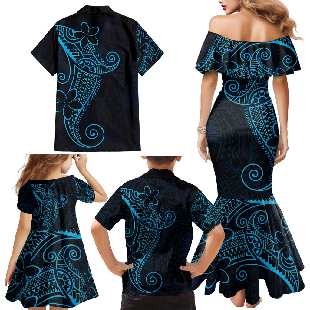 Black Blue Polynesian Tribal Family Matching Mermaid Dress and Hawaiian Shirt LT9 - Polynesian Pride