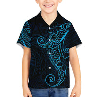 Black Blue Polynesian Tribal Family Matching Off The Shoulder Long Sleeve Dress and Hawaiian Shirt LT9 Son's Shirt Blue - Polynesian Pride