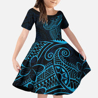 Black Blue Polynesian Tribal Family Matching Off Shoulder Maxi Dress and Hawaiian Shirt LT9 Daughter's Dress Blue - Polynesian Pride