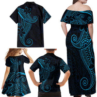 Black Blue Polynesian Tribal Family Matching Off Shoulder Maxi Dress and Hawaiian Shirt LT9 - Polynesian Pride