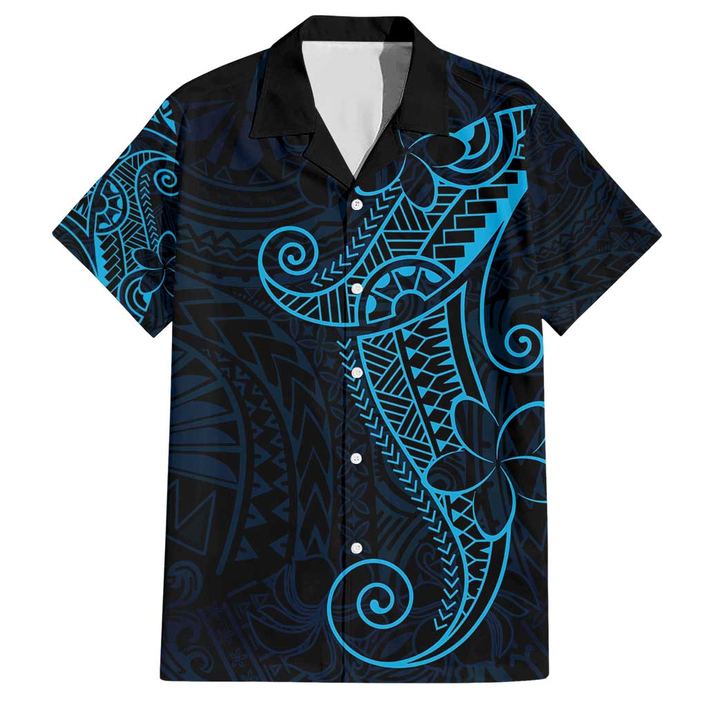 Black Blue Polynesian Tribal Family Matching Short Sleeve Bodycon Dress and Hawaiian Shirt LT9 Dad's Shirt - Short Sleeve Blue - Polynesian Pride