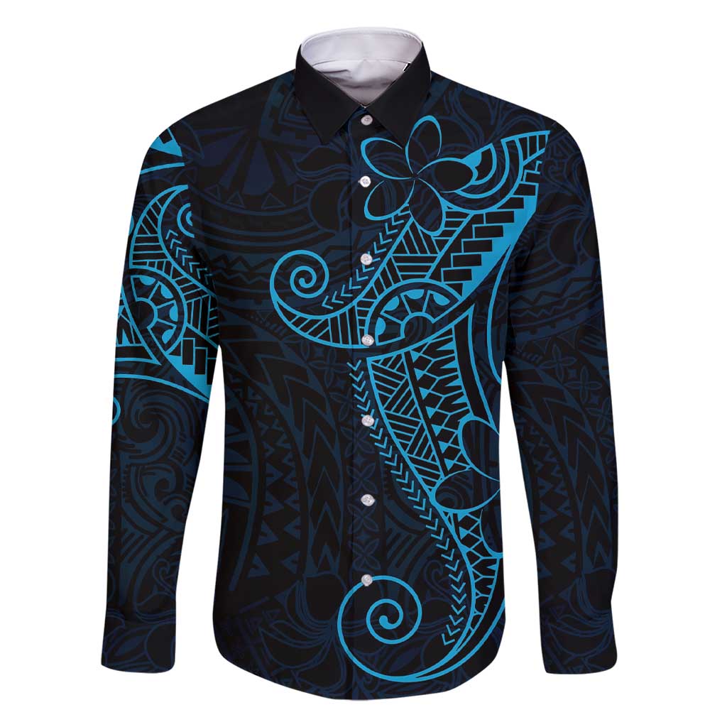 Black Blue Polynesian Tribal Family Matching Short Sleeve Bodycon Dress and Hawaiian Shirt LT9 Dad's Shirt - Long Sleeve Blue - Polynesian Pride