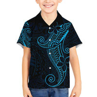Black Blue Polynesian Tribal Family Matching Short Sleeve Bodycon Dress and Hawaiian Shirt LT9 Son's Shirt Blue - Polynesian Pride