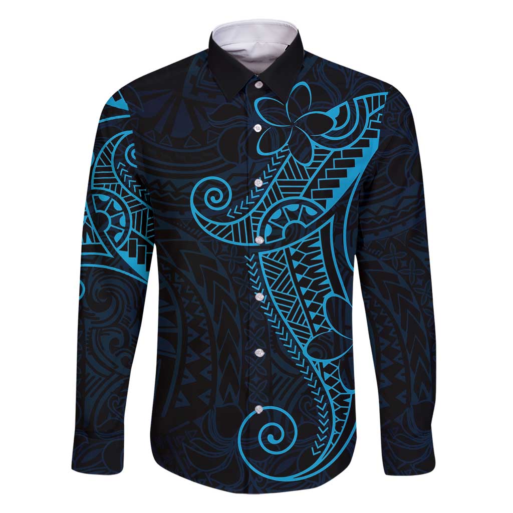 Black Blue Polynesian Tribal Family Matching Summer Maxi Dress and Hawaiian Shirt LT9 Dad's Shirt - Long Sleeve Blue - Polynesian Pride