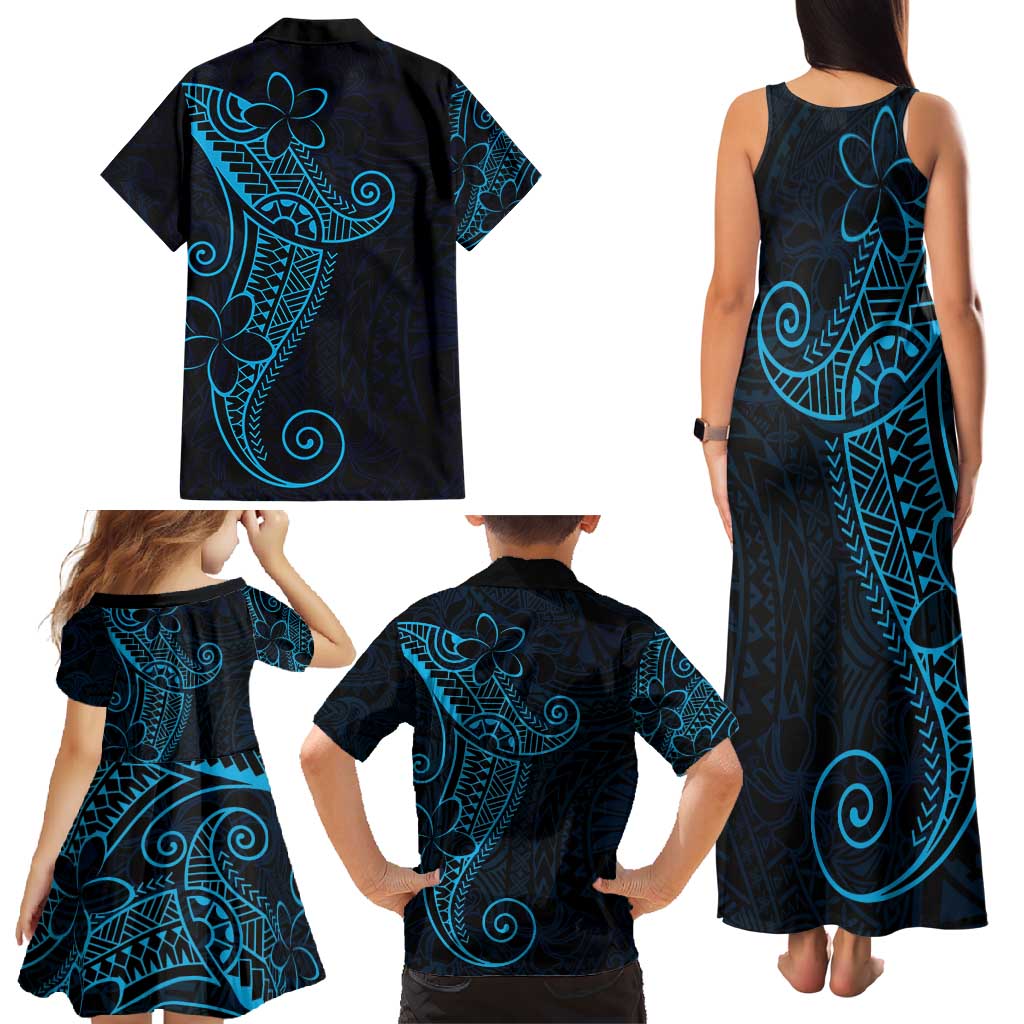 Black Blue Polynesian Tribal Family Matching Tank Maxi Dress and Hawaiian Shirt LT9 - Polynesian Pride
