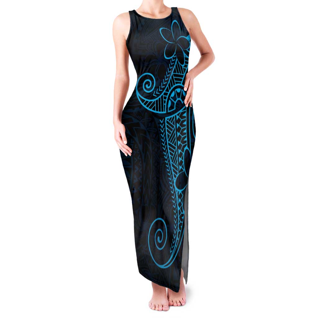 Black Blue Polynesian Tribal Family Matching Tank Maxi Dress and Hawaiian Shirt LT9 Mom's Dress Blue - Polynesian Pride