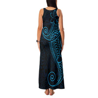 Black Blue Polynesian Tribal Family Matching Tank Maxi Dress and Hawaiian Shirt LT9 - Polynesian Pride