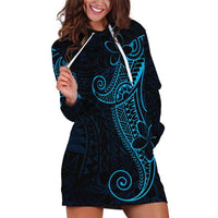 Black Blue Polynesian Tribal Hoodie Dress LT9 Blue - Polynesian Pride