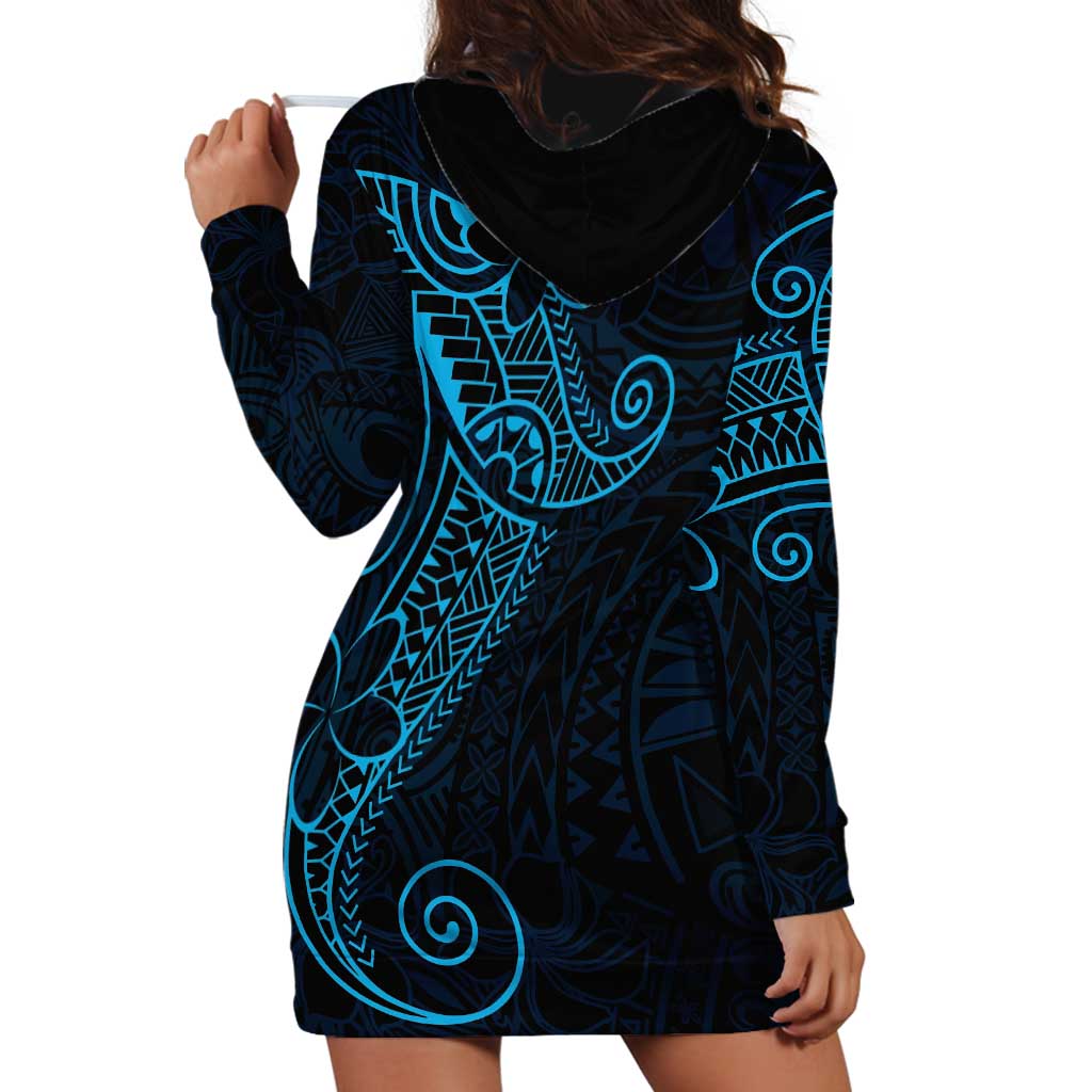 Black Blue Polynesian Tribal Hoodie Dress LT9 - Polynesian Pride