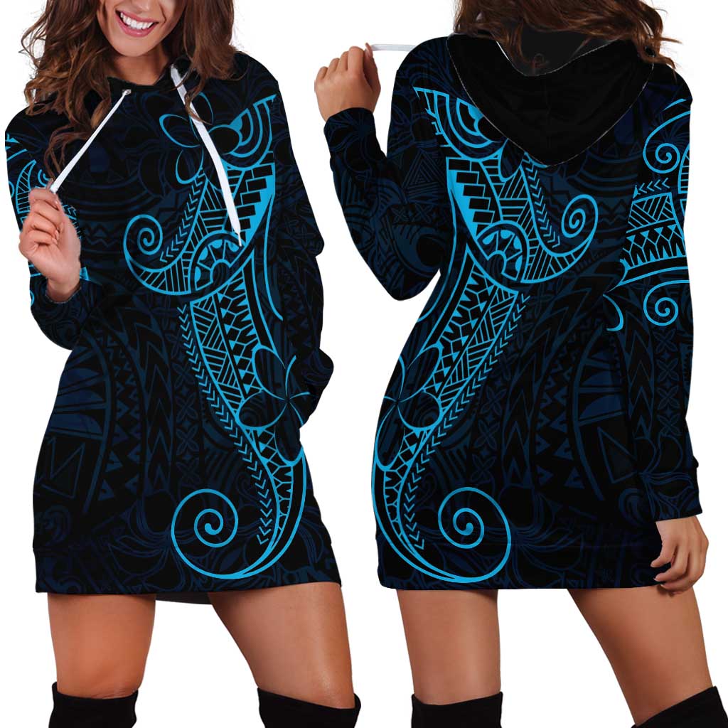 Black Blue Polynesian Tribal Hoodie Dress LT9 - Polynesian Pride