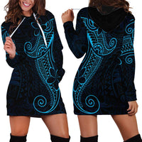 Black Blue Polynesian Tribal Hoodie Dress LT9 - Polynesian Pride