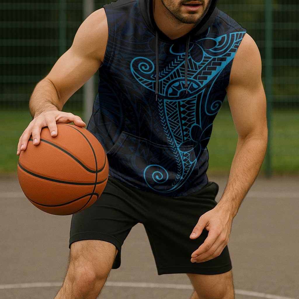 Black Blue Polynesian Tribal Sleeveless Hoodie - Polynesian Pride