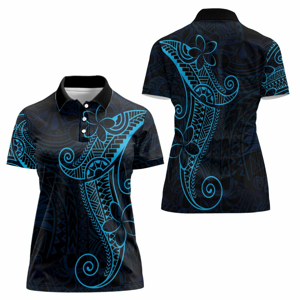 Black Blue Polynesian Tribal Women Polo Shirt - Polynesian Pride