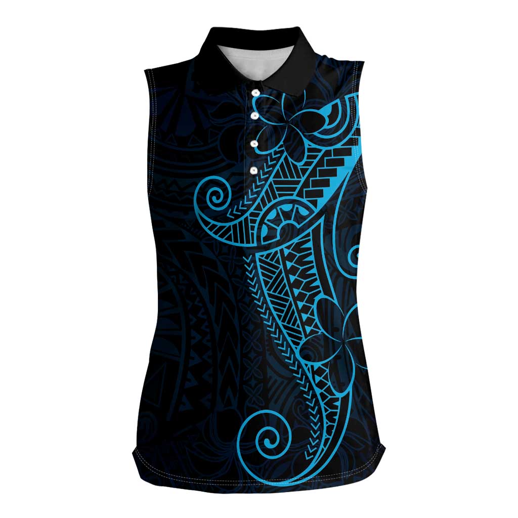 Black Blue Polynesian Tribal Women Sleeveless Polo Shirt LT9 Female Blue - Polynesian Pride