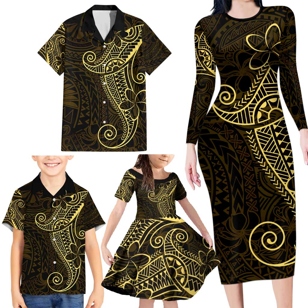 Black Gold Polynesian Tribal Family Matching Long Sleeve Bodycon Dress and Hawaiian Shirt LT9 - Polynesian Pride