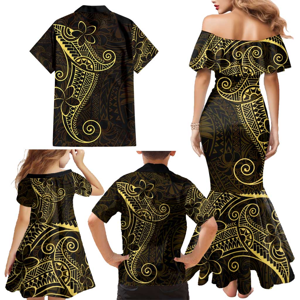 Black Gold Polynesian Tribal Family Matching Mermaid Dress and Hawaiian Shirt LT9 - Polynesian Pride