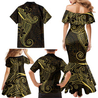 Black Gold Polynesian Tribal Family Matching Mermaid Dress and Hawaiian Shirt LT9 - Polynesian Pride